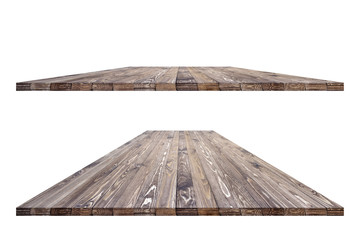Wall Mural - Empty wooden table with clipping path for product placement or montage on white background. Wooden board empty table perspective.