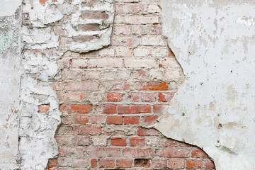 Wall Mural - Aged brick wall with cracked plaster