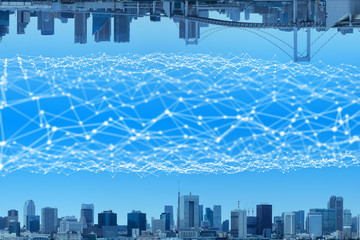 Leinwandbilder - smart city and communication network concept. Internet of Things. Sensor Network. Wireless communication network. Futuristic abstract.