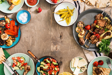 Canvas Print - Frame made of different food cooking on the grill