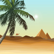 desert with pyramid and palm