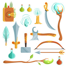Poster - vector set of fantasy magic weapons. illustrations for computer game