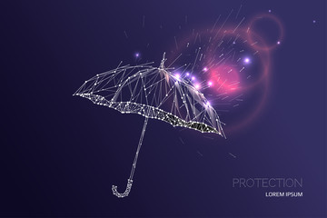 The umbrella under rain falling effect