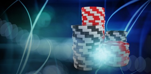 Poster - composite 3d image of computer graphic image of gambling chips