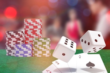Poster - composite image of computer generated 3d image of red dice