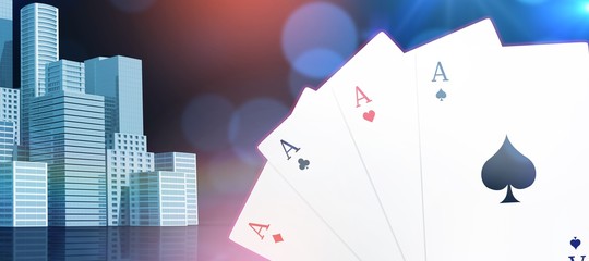 Poster - composite 3d image of digital image playing cards