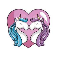 Sticker - two unicorns in love icon vector illustration graphic design