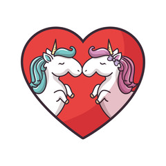 Sticker - two unicorns in love icon vector illustration graphic design