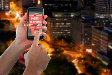 Poster - Composite 3d image of cropped hand using mobile phone