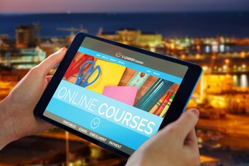 Poster - Composite 3d image of hands holding tablet