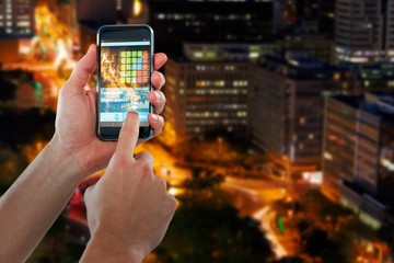 Poster - Composite 3d image of cropped hand using mobile phone