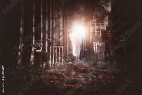 Fotomural Empty street of burnt up city