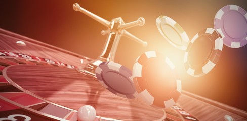 Poster - composite image of illustration of 3d gambling chips