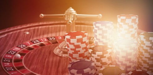 Wall Mural - Composite image of computer generated 3d image of gambling chips