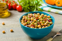 Chickpeas Salad With Onion And Dried Tomatoes.