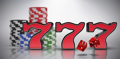 Poster - composite image of computer generated 3d image of red dice