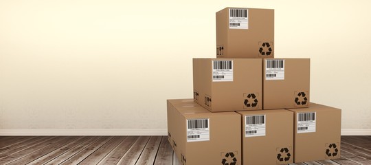 Poster - Composite 3d image of brown packed cardboard boxes