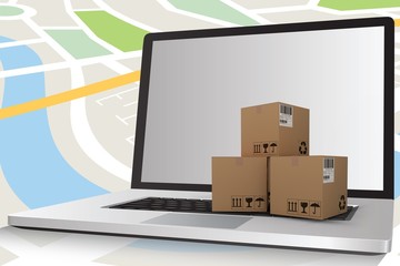 Poster - Composite 3d image of computer graphic image of cardboard boxes