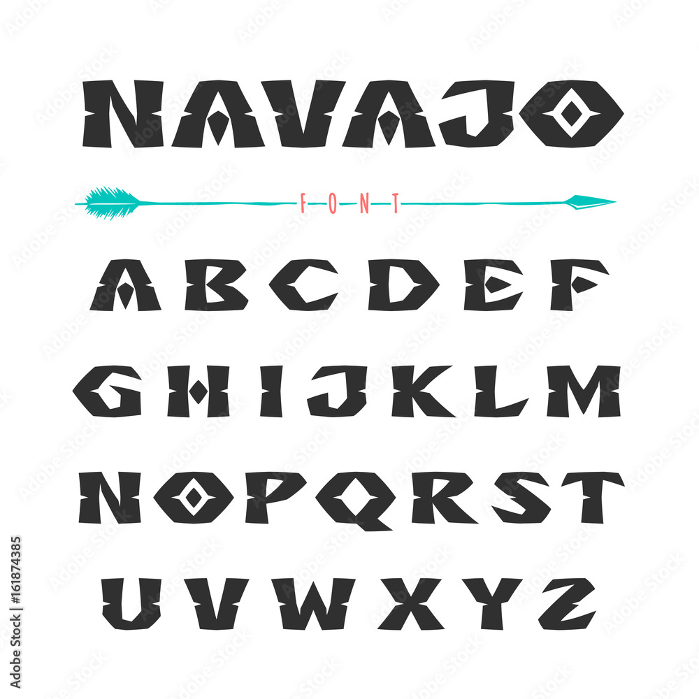 Navajo. Font in the style of ornaments of Indian tribes - obrazy, fototapety, plakaty 