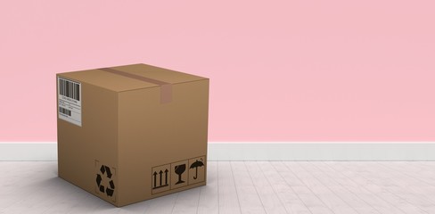 Poster - Composite image of 3d image of courier box on