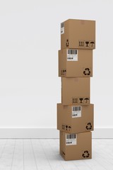 Poster - Composite image of pile of cardboard boxes on white background
