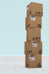 Poster - Composite image of heap of cardboard boxes on white background