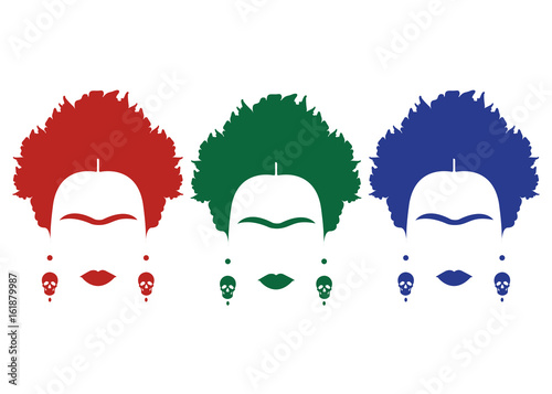 background multicolor portrait of Mexican or Spanish woman, minimalist Frida wit Poster Mural XXL