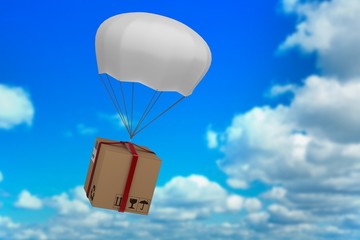 Poster - composite image of graphic image of 3d parachute carrying parcel