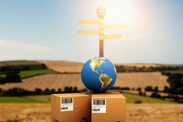 Poster - composite image of courier with globe by road sign