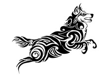 Leader Wolf Jumping Tribal Tattoo Silhouette Isolate Vector