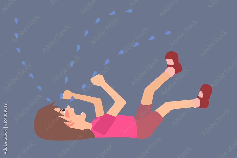 child in hysterics on the floor vector cartoon Stock Vector  
