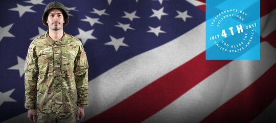 Poster - Composite image of portrait of confident soldier standing