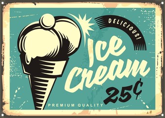 Poster - Retro advertisement with two scoops of ice cream in a cone