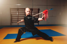 Wushu Master Training With Spear, Martial Arts