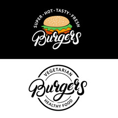 Wall Mural - Set Burgers hand written lettering logos, badges, labels, emblems.