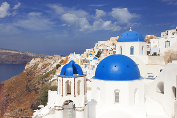 The 3 blue domes of Oia Santorini 