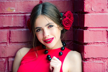 Wall Mural - flamenco dancer in red dress and flower