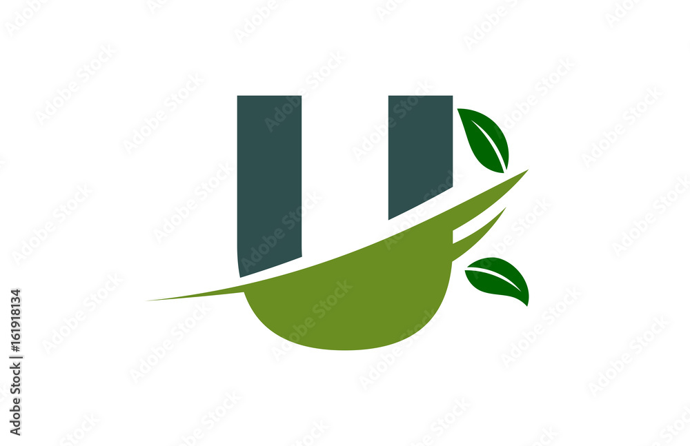 U Green Leaves Swoosh Letter Logo Stock Vector | Adobe Stock