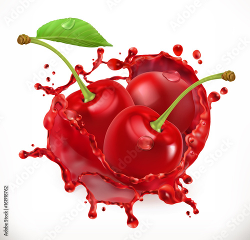 Fotomural Cherry juice. Fresh fruit, 3d vector icon