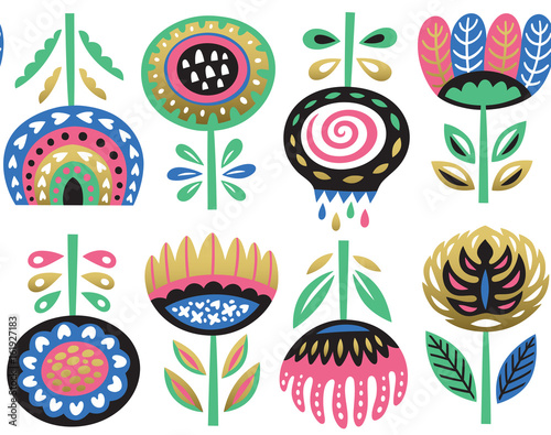 Fotografija Flower art print in scandinavian style. Vector seamless pattern