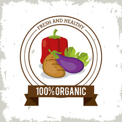 Wall Mural - colorful logo of fresh and healthy organic food with peppers potato and eggplant vector illustration