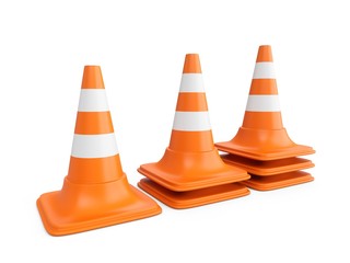 3D rendering traffic cones isolated on white background