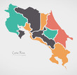 Costa Rica Map with states and modern round shapes