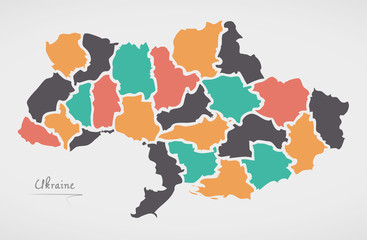  Ukraine Map with states and modern round shapes