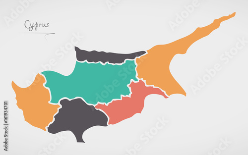 Cuadros en Lienzo Cyprus Map with states and modern round shapes