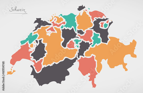 Fotomural Switzerland Map with states and modern round shapes