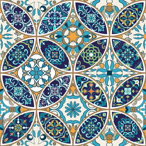 Naklejka - mata magnetyczna na lodówkę Vector seamless texture. Beautiful patchwork pattern for design and fashion with decorative elements