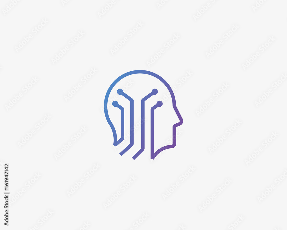 Human head brain vector logotype. Tech mind electronic education logo ...