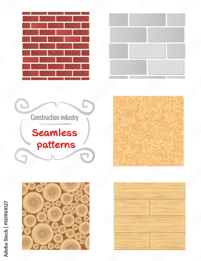 Seamless patterns of building materials. Walls textures 