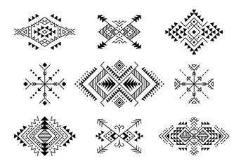 Wall Mural - Set of Aztec style ornaments and arrows. American indian ornamental pattern design collection. Tribal decorative templates. Ethnic ornamentation. EPS 10 vector. Isolated on the white background.